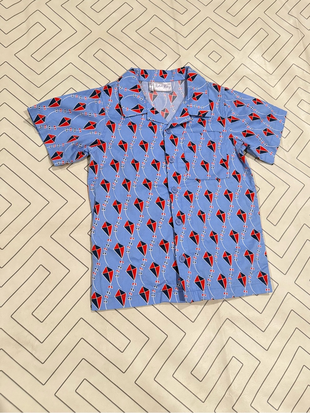Rachel Riley Blue Short-Sleeve Button-Up Shirt with Red Kite Print